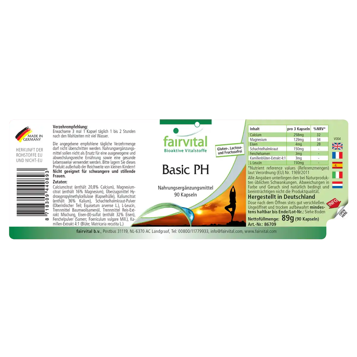 Basic PH - Basen-Kapseln - 90 Kapseln - mit Calcium, Magnesium uvm. - für Knochen, Muskeln uvm. | Fairvital