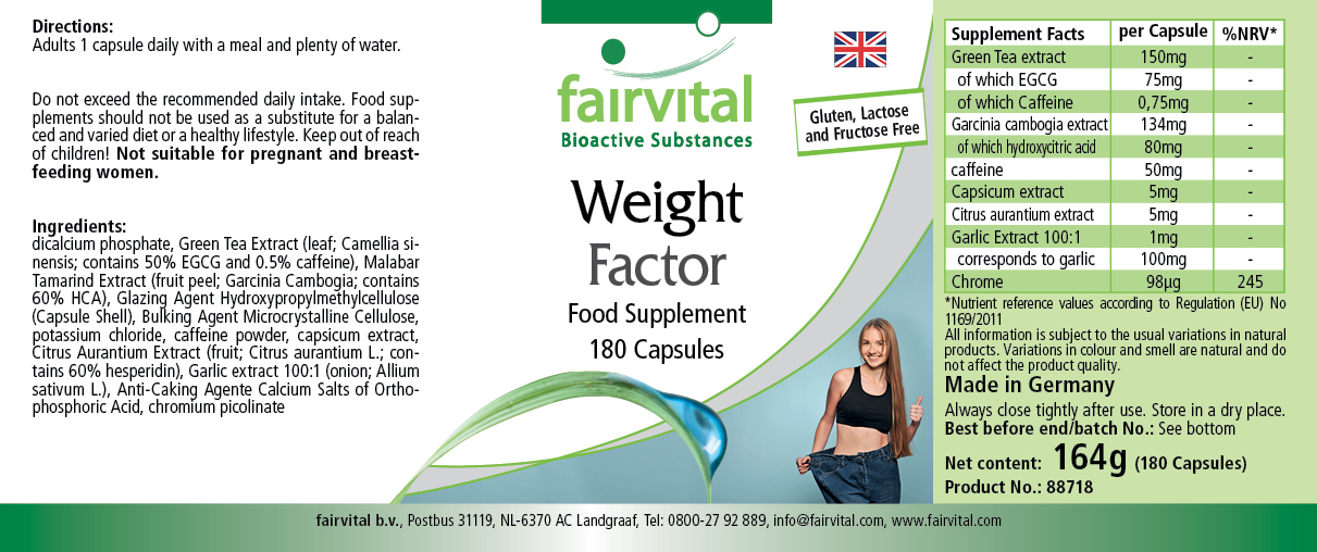 Weight Factor - 180 Kapseln - mit Chrom - für Blutzuckerspiegel - Vegan | Fairvital