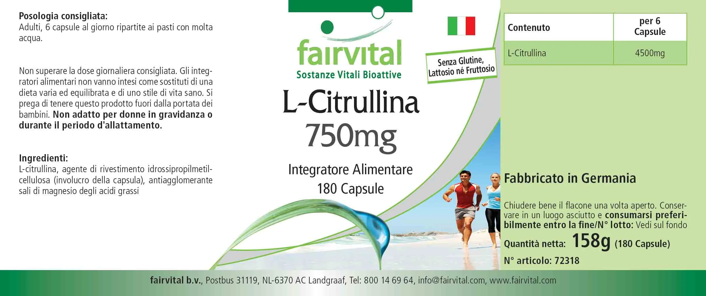 L-Citrullin 750mg - 180 Kapseln - Hochdosiert und Vegan | Fairvital