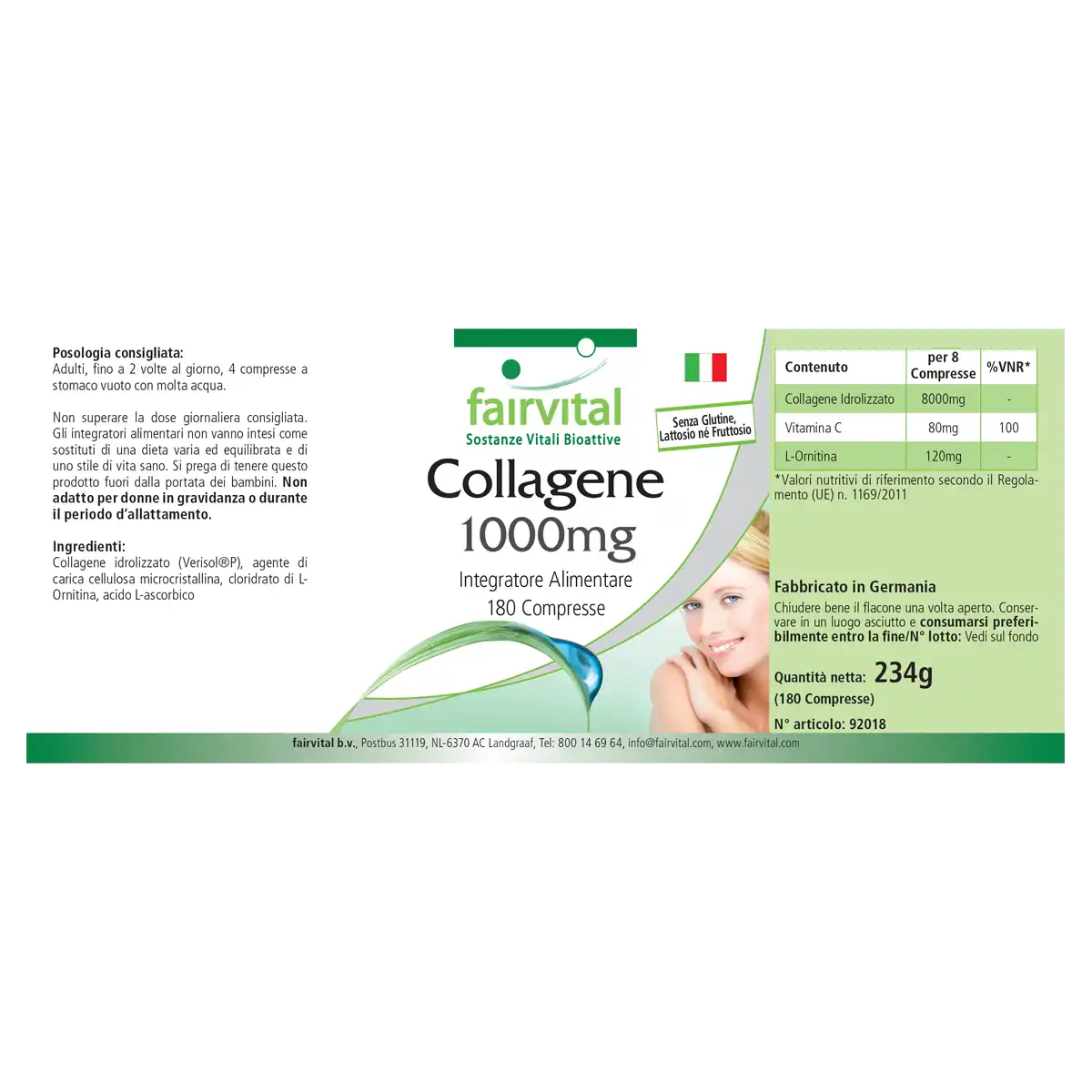 Collagen 1000mg - 180 Tabletten - mit Vitamin C uvm. - für Immunsystem, Kollagenbildung - Hochdosiert | Fairvital