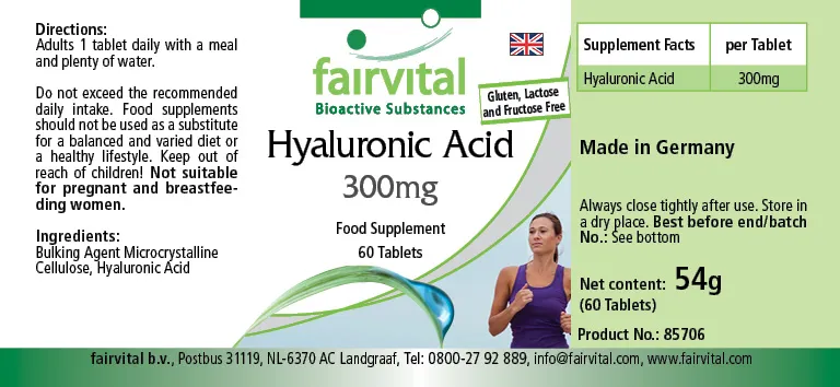 Hyaluronsäure 300mg  - 60 Tabletten - Hochdosiert und Vegan | Fairvital