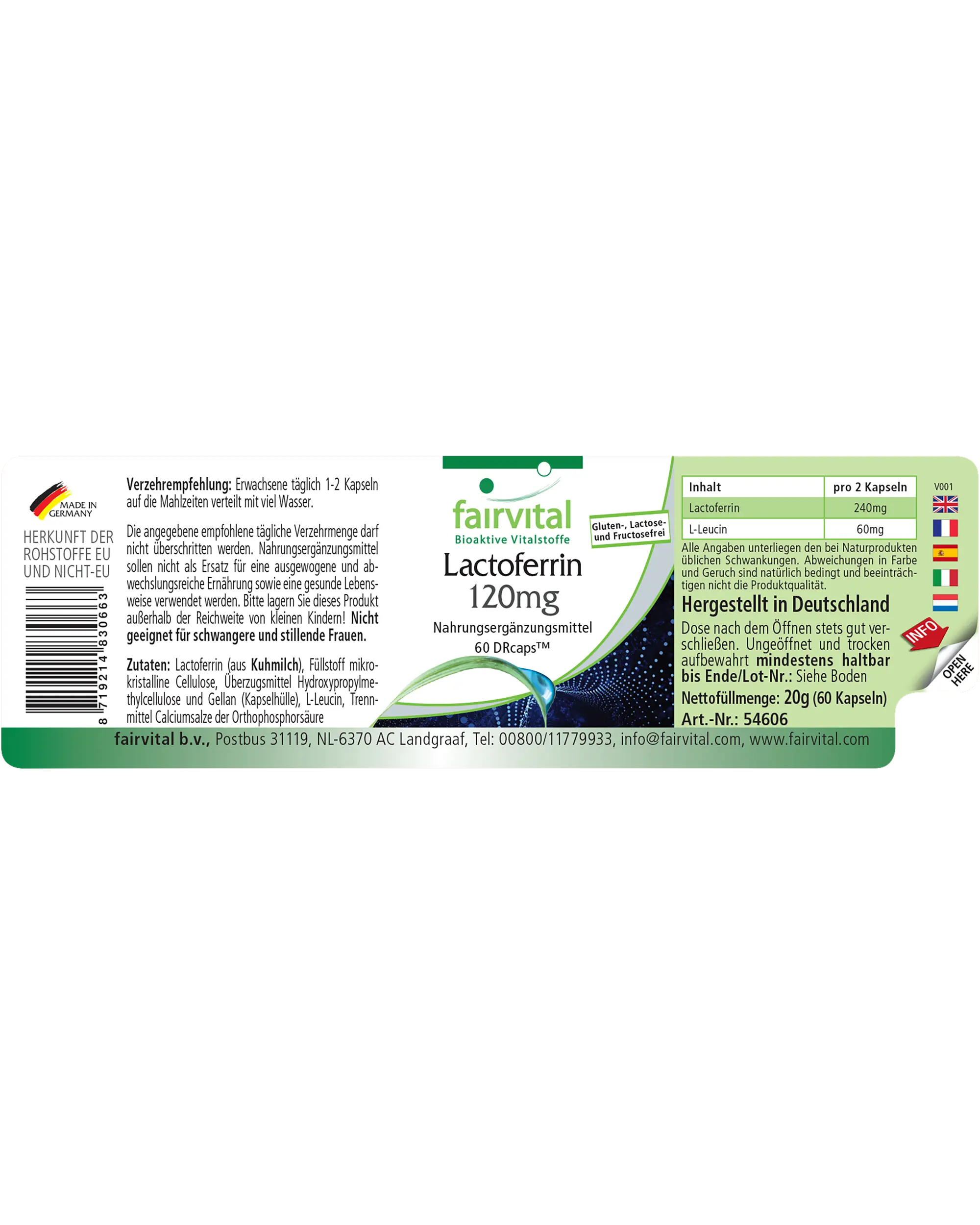 Lactoferrin 120mg - 60 DRcaps™ - magensaftresistent - Hochdosiert | Fairvital Lactoferrin 120mg - 60 DRcaps™ - magensaftresistent - Hochdosiert | Fairvital
