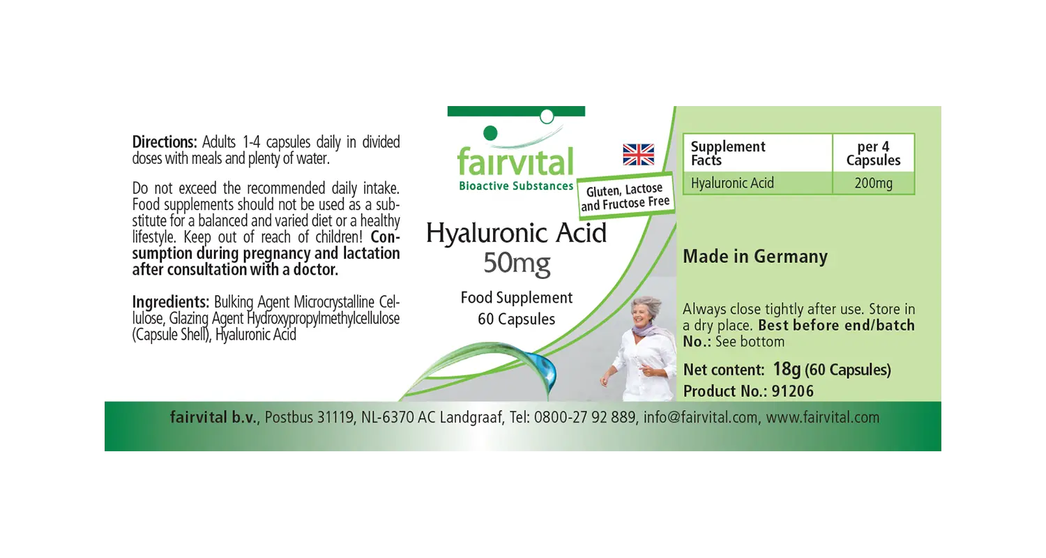 Hyaluronsäure 50mg - 60 Kapseln - Vegan | Fairvital