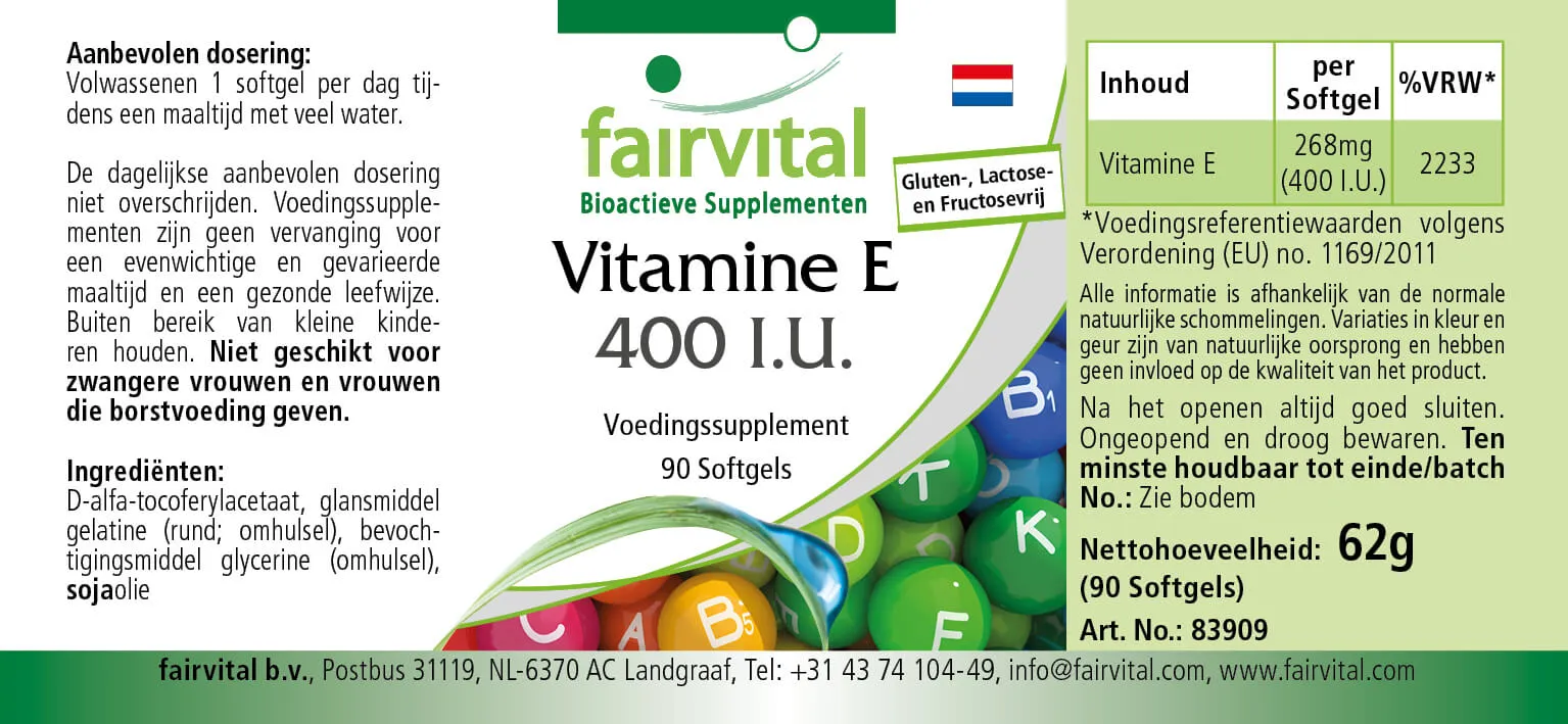 Vitamin E 400 I.E. -  90 Softgels - für Zellschutz - Hochdosiert | Fairvital