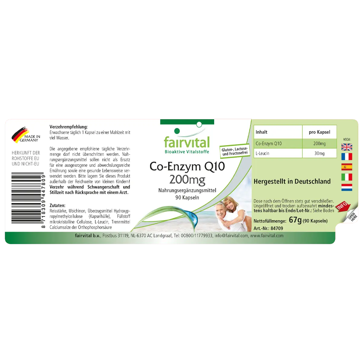 Co-Enzym Q10 200mg - 90 Kapseln - CoQ10 Ubiquinon Kapseln - Hochdosiert und Vegan | Fairvital