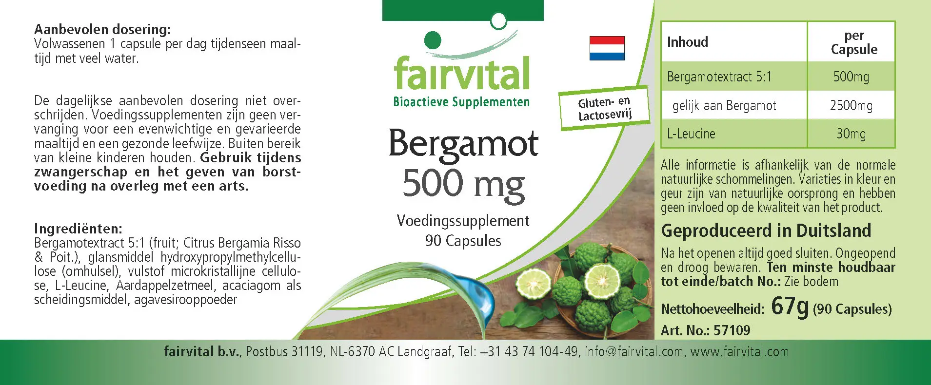 Bergamotte Extrakt 500mg - 90 Kapseln - 5-fach konzentriert - Hochdosiert und Vegan | Fairvital