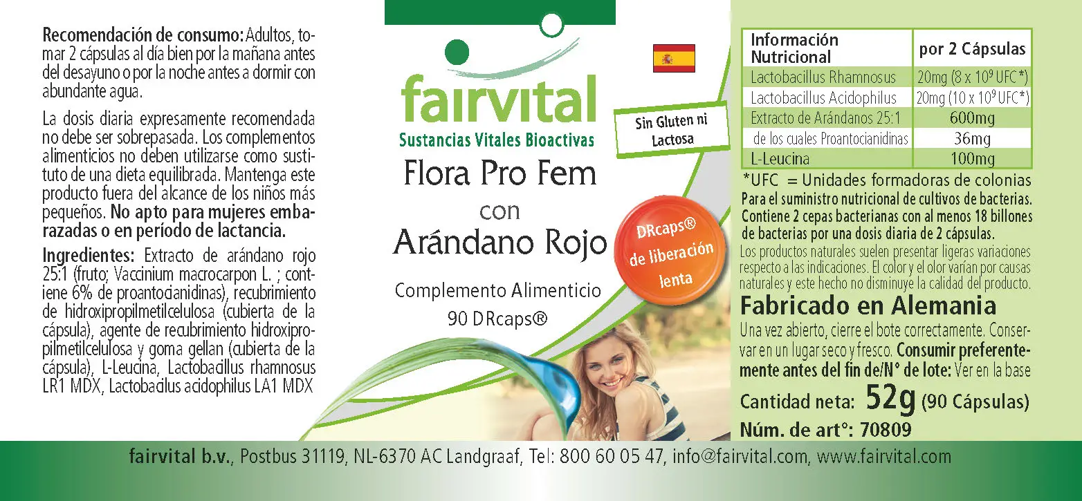 Flora Pro Fem mit Cranberry - 90 DRCaps™ - Lactobacillus rhamnosus Kapseln - acidophilus | Fairvital