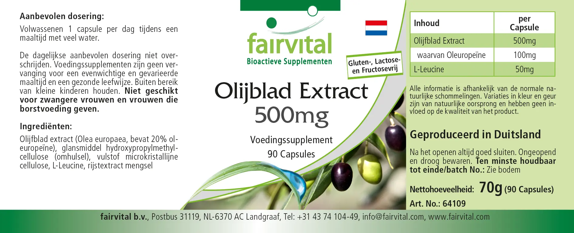 Olivenblatt Extrakt 500mg - 90 Kapseln - mit 20% Oleuropein - Olea europaea - Hochdosiert und Vegan | Fairvital