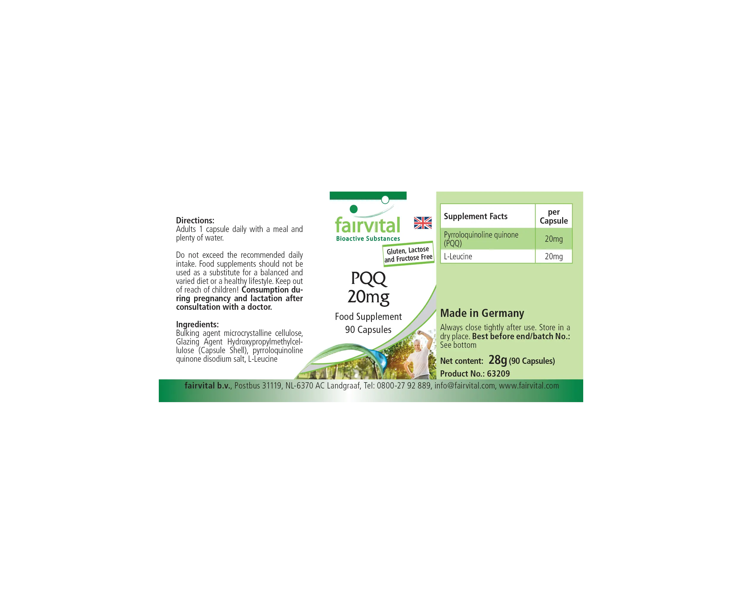 PQQ 20mg - 90 Kapseln - Pyrrolochinolinchinon-Dinatriumsalz - Hochdosiert und Vegan | Fairvital