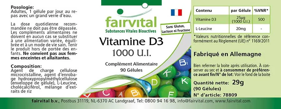 Vitamin D3 1000 I.E. - 90 Kapseln - für Immunsystem, Zellteilung, Muskelfunktion uvm. | Fairvital