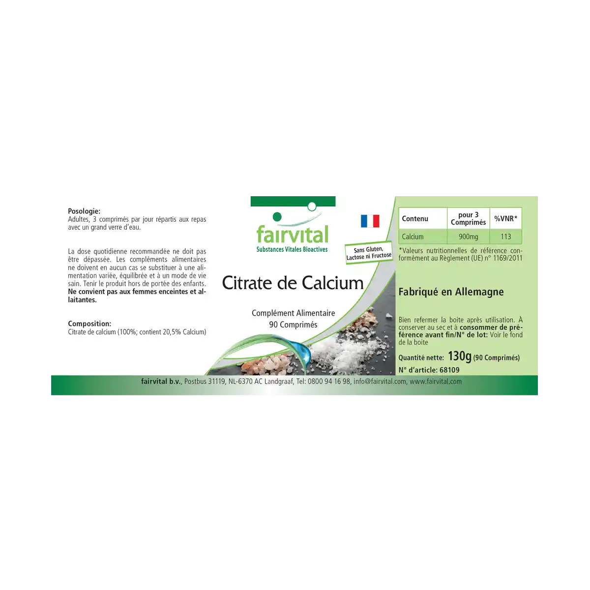Calciumcitrat mit 300mg Calcium - für Knochen, Zähne und Muskeln - 90 Tabletten - Hochdosiert und Vegan | Fairvital