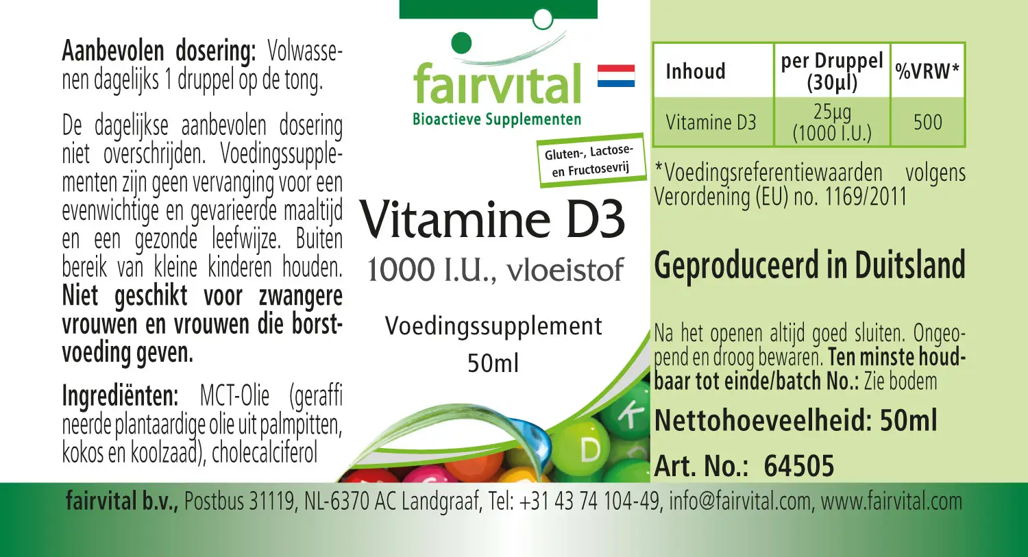 Vitamin D3 flüssig 1000 I.E. pro Tropfen | Fairvital