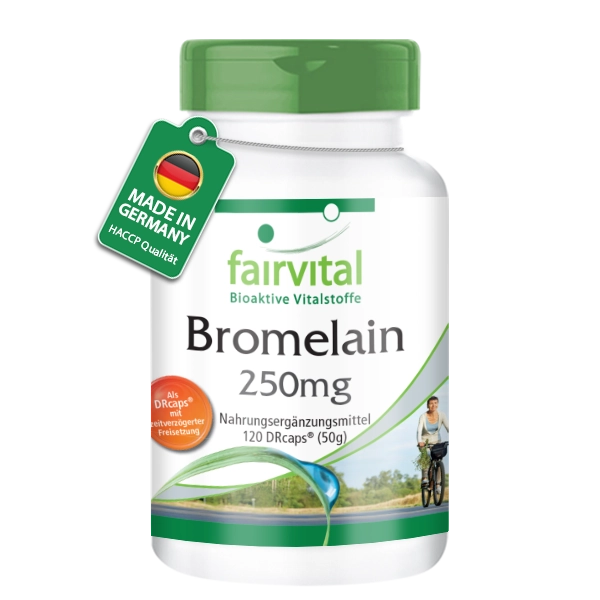 Bromelain 250mg - 120 DRCaps™ - 1000mg pro Tagesdosis - 600 F.I.P. - Ananasenzym - Vegan | Fairvital