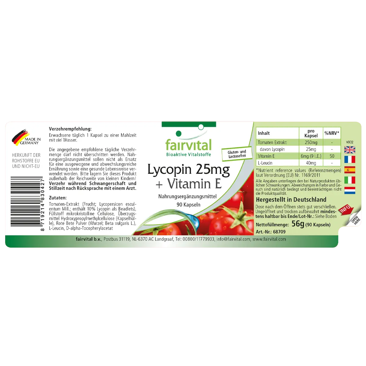 Lycopin 25mg + Vitamin E - 90 Kapseln - für Zellschutz - Vegan | Fairvital