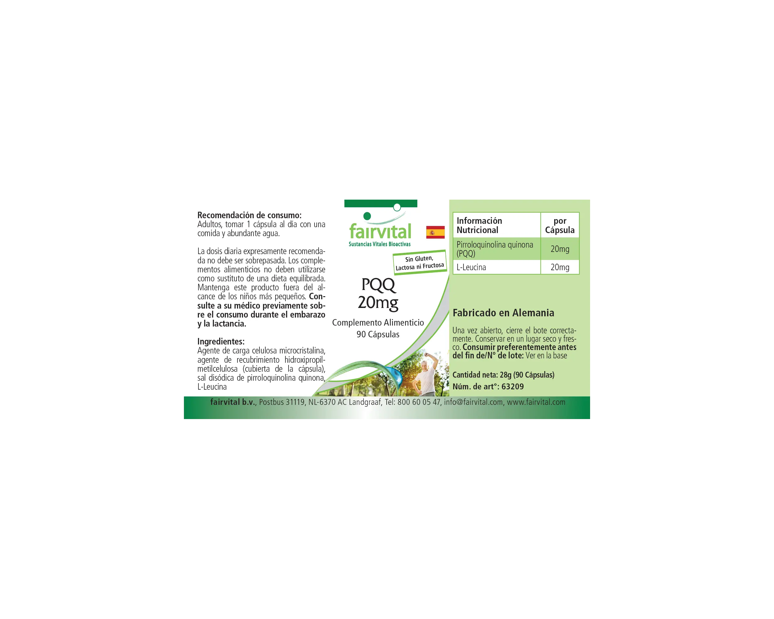 PQQ 20mg - 90 Kapseln - Pyrrolochinolinchinon-Dinatriumsalz - Hochdosiert und Vegan | Fairvital