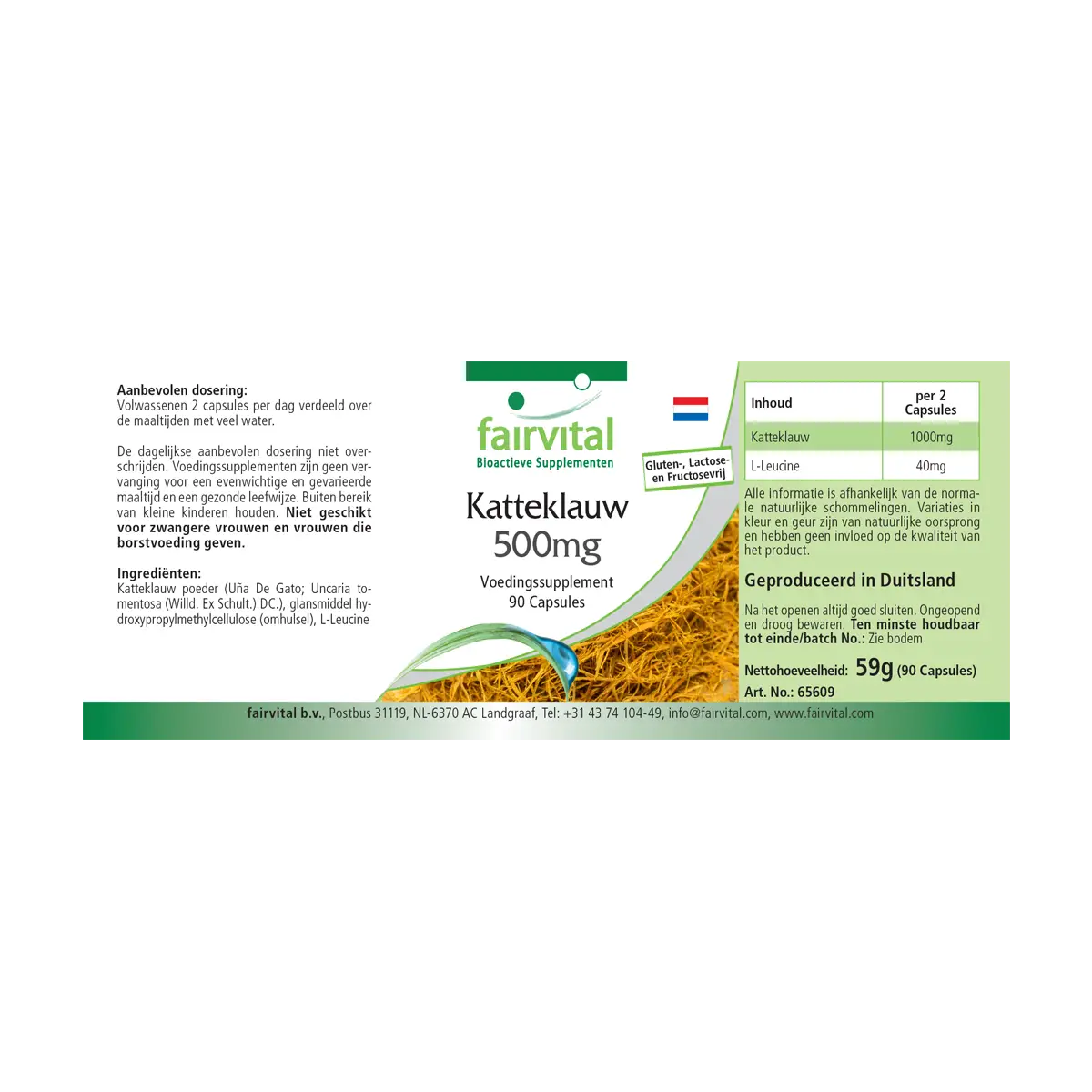 Katzenkralle 500mg - 90 Kapseln - Cat's Claw 500mg - Uña de Gato (Uncaria tomentosa) - Hochdosiert und Vegan | Fairvital