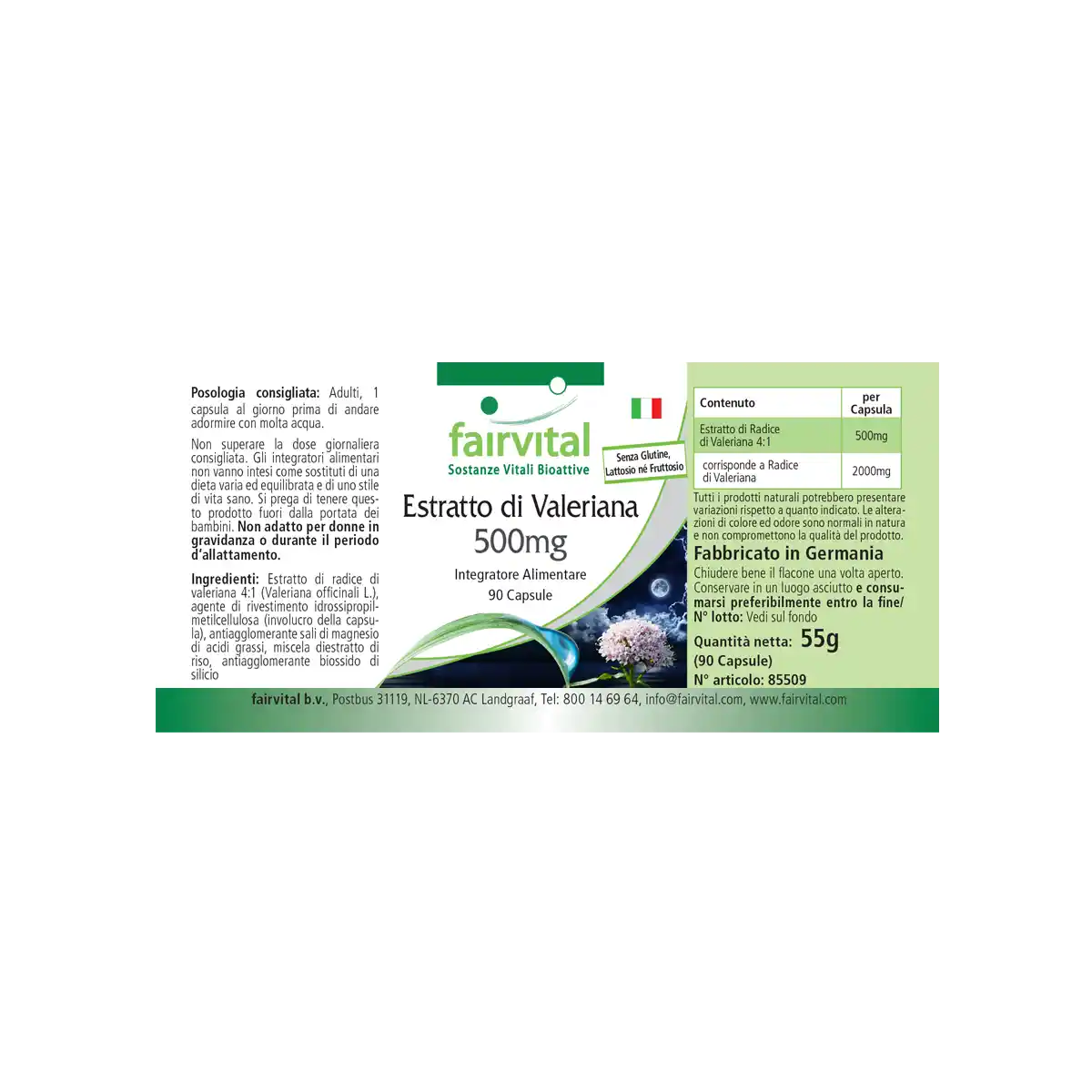 Baldrian Extrakt 500mg - Valeriana Officinalis - 90 Kapseln - Hochdosiert und Vegan | Fairvital