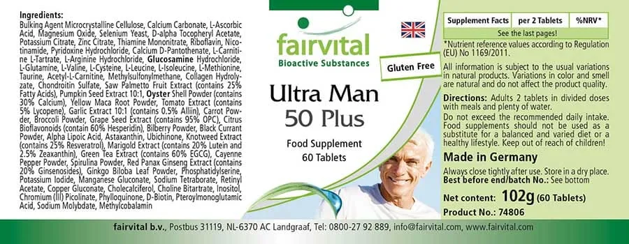 Ultra Man 50 Plus - 60 Tabletten - Multivitamin, Multimineral - für Immunsystem, Muskeln, Knochen uvm. | Fairvital