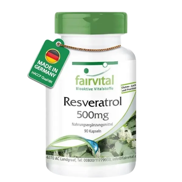 Resveratrol 500mg - 90 Kapseln - aus Knöterich-Extrakt - Hochdosiert und Vegan | Fairvital Resveratrol 500mg - 90 Kapseln - aus Knöterich-Extrakt - Hochdosiert und Vegan | Fairvital