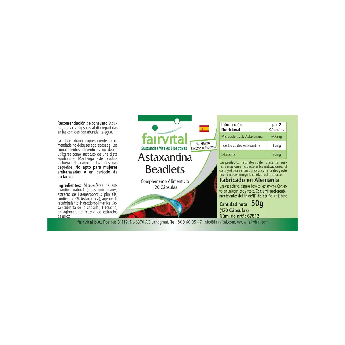 Astaxanthin Beadlets mikroverkapselt - 120 Kapseln - Hochdosiert und Vegan | Fairvital
