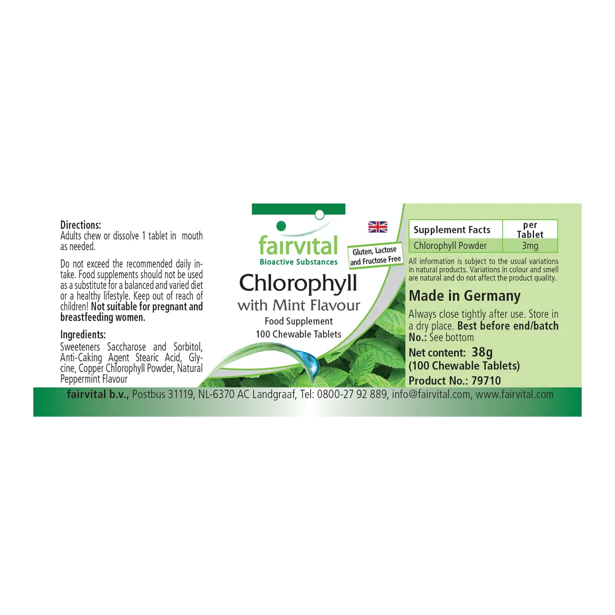 Chlorophyll mit Minzaroma - 100 Kautabletten - Hochdosiert und Vegan | Fairvital