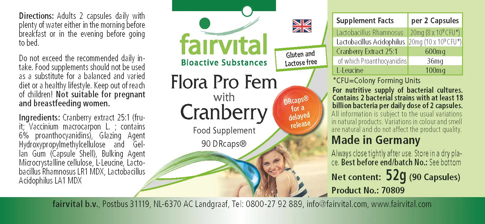 Flora Pro Fem mit Cranberry - 90 DRCaps™ - Lactobacillus rhamnosus Kapseln - acidophilus | Fairvital