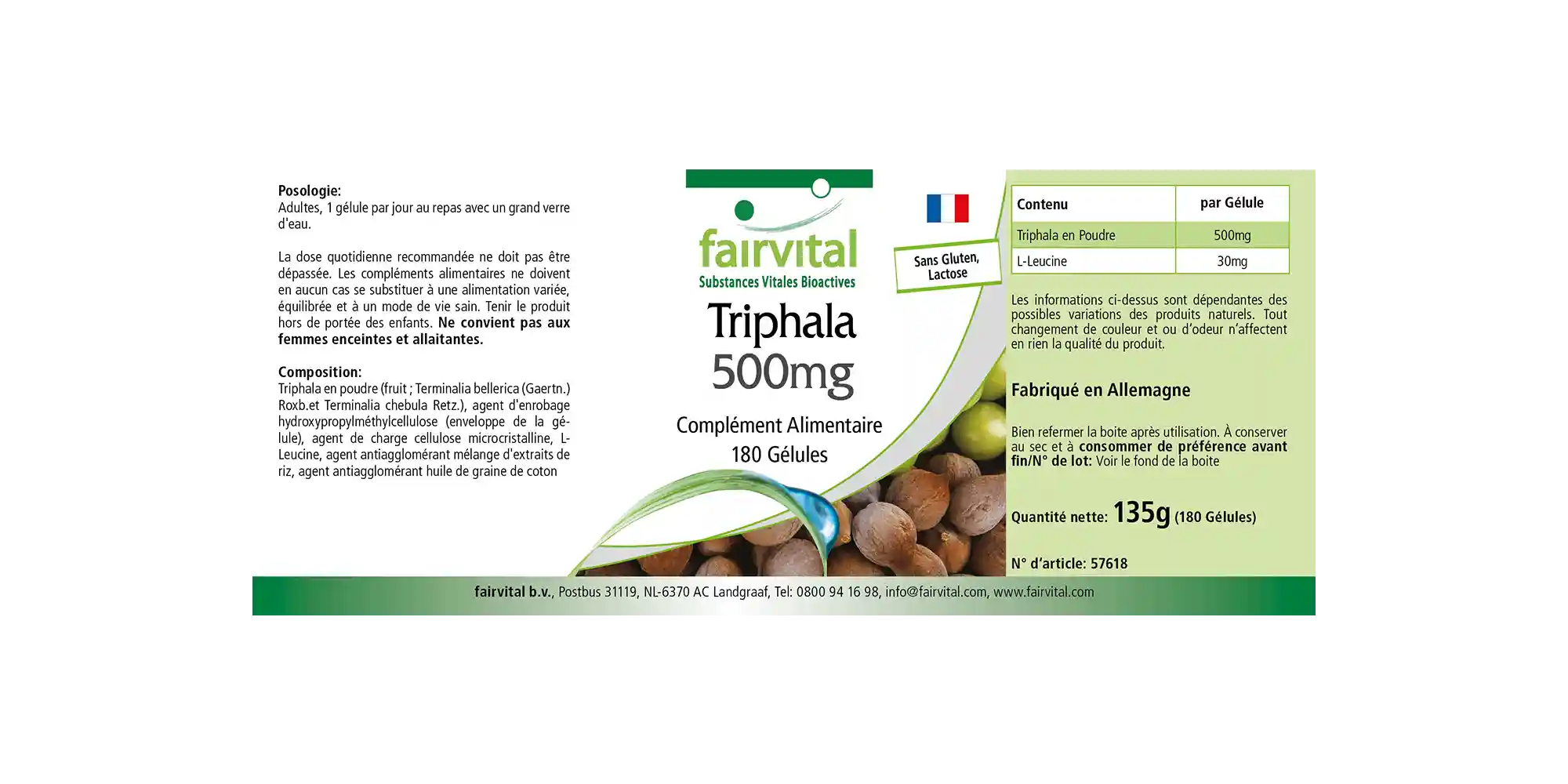 Triphala 500 mg - 180 Kapseln - Ayurvedische Dreifrucht - Amalaki, Haritaki, Bibhitaki - Vegan | Fairvital
