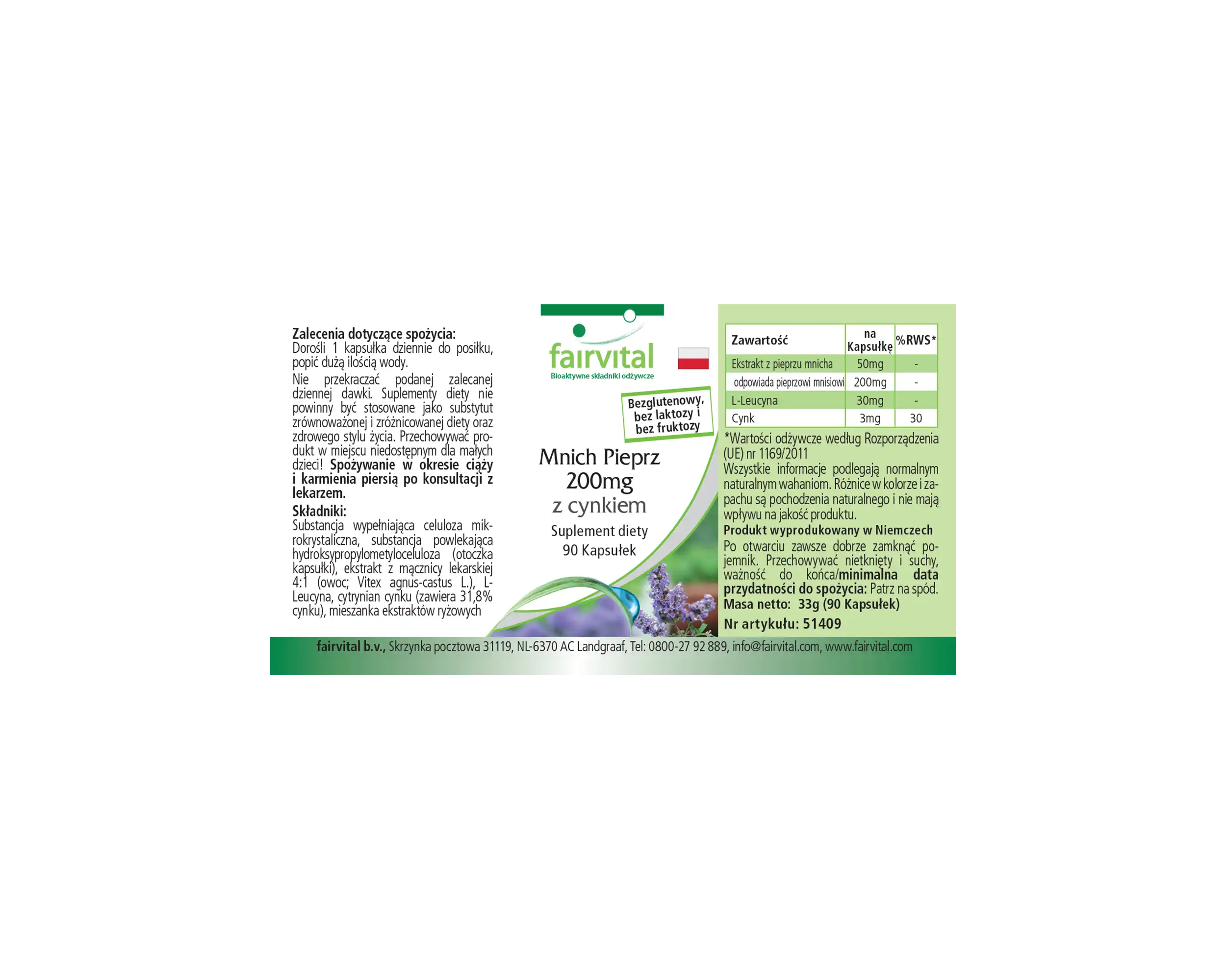 Mönchspfeffer 200mg mit Zink - 90 Kapseln - für Fruchtbarkeit, Fortpflanzung uvm. - Vegan | Fairvital