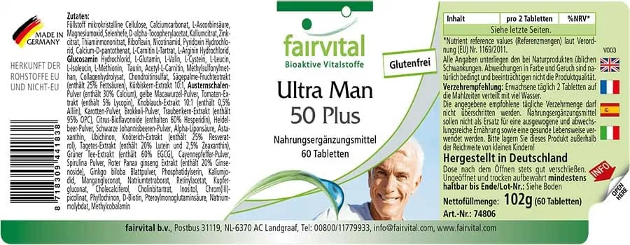 Ultra Man 50 Plus - 60 Tabletten - Multivitamin, Multimineral - für Immunsystem, Muskeln, Knochen uvm. | Fairvital