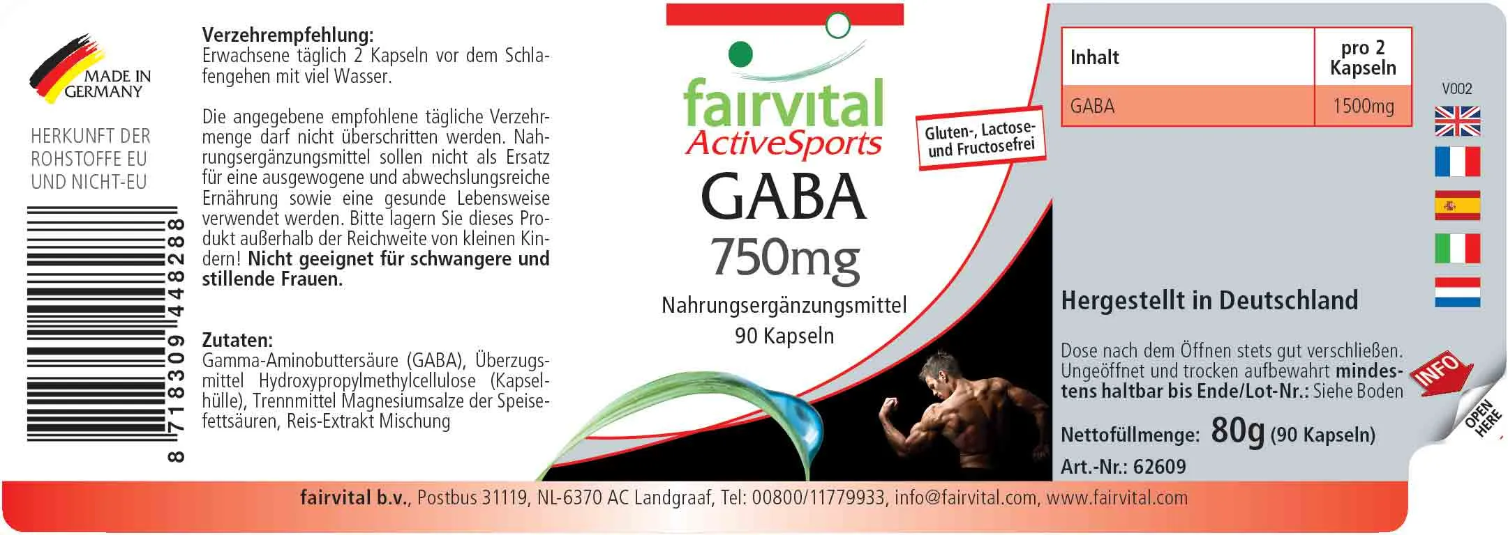 GABA 750mg - 90 Kapseln - Gamma-Aminobuttersäure - Hochdosiert und Vegan | Fairvital