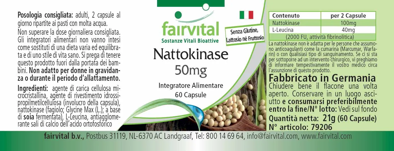 Nattokinase 50mg - 60 Kapseln - 2000 FU pro Tagesdosis - Hochdosiert und Vegan | Fairvital