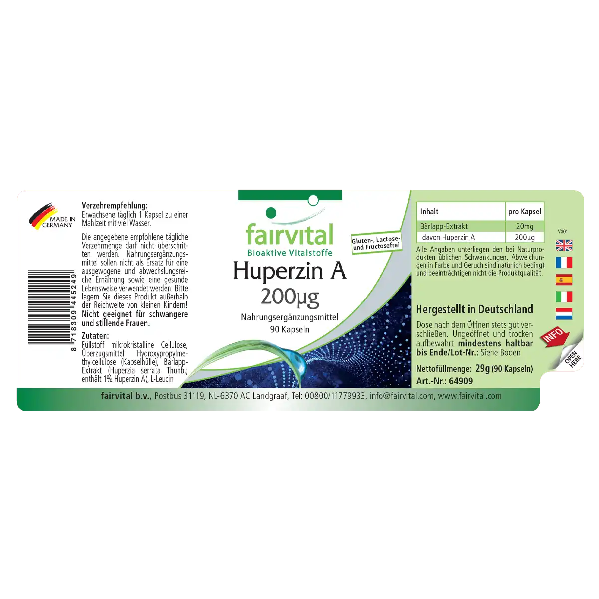 Huperzin A 200µg - 90 Kapseln - aus Bärlapp-Extrakt - Hochdosiert und Vegan | Fairvital Huperzin A 200µg - 90 Kapseln - aus Bärlapp-Extrakt - Hochdosiert und Vegan | Fairvital