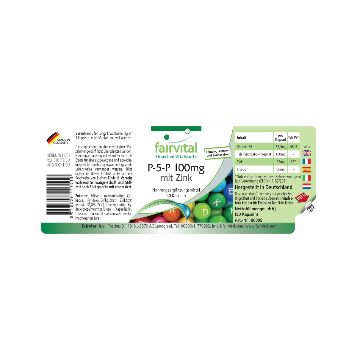 P-5-P 100mg mit Zink - für Immunsystem, Sehkraft, Haar uvm. - Vegan | Fairvital