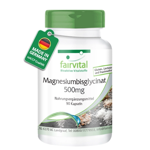 Magnesiumbisglycinat 500mg - 90 Kapseln - für Knochen, Muskeln uvm. - Vegan | Fairvital