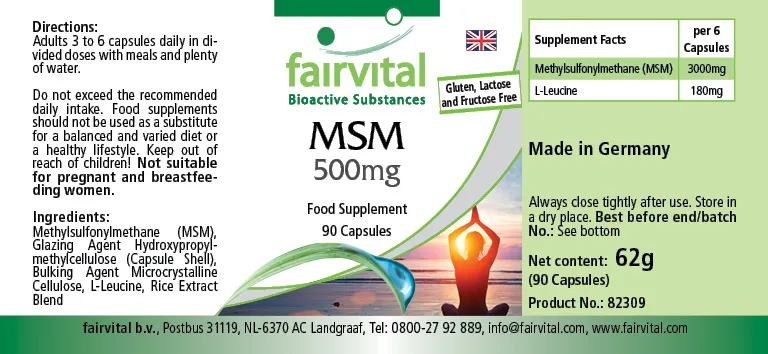 MSM 500mg - 90 Kapseln - Methylsulfonylmethan - Hochdosiert und Vegan | Fairvital