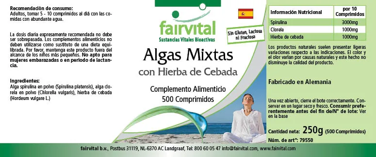 Algen Mix mit Spirulina, Chlorella und Gerstengras - 500 Tabletten - Hochdosiert und Vegan | Fairvital