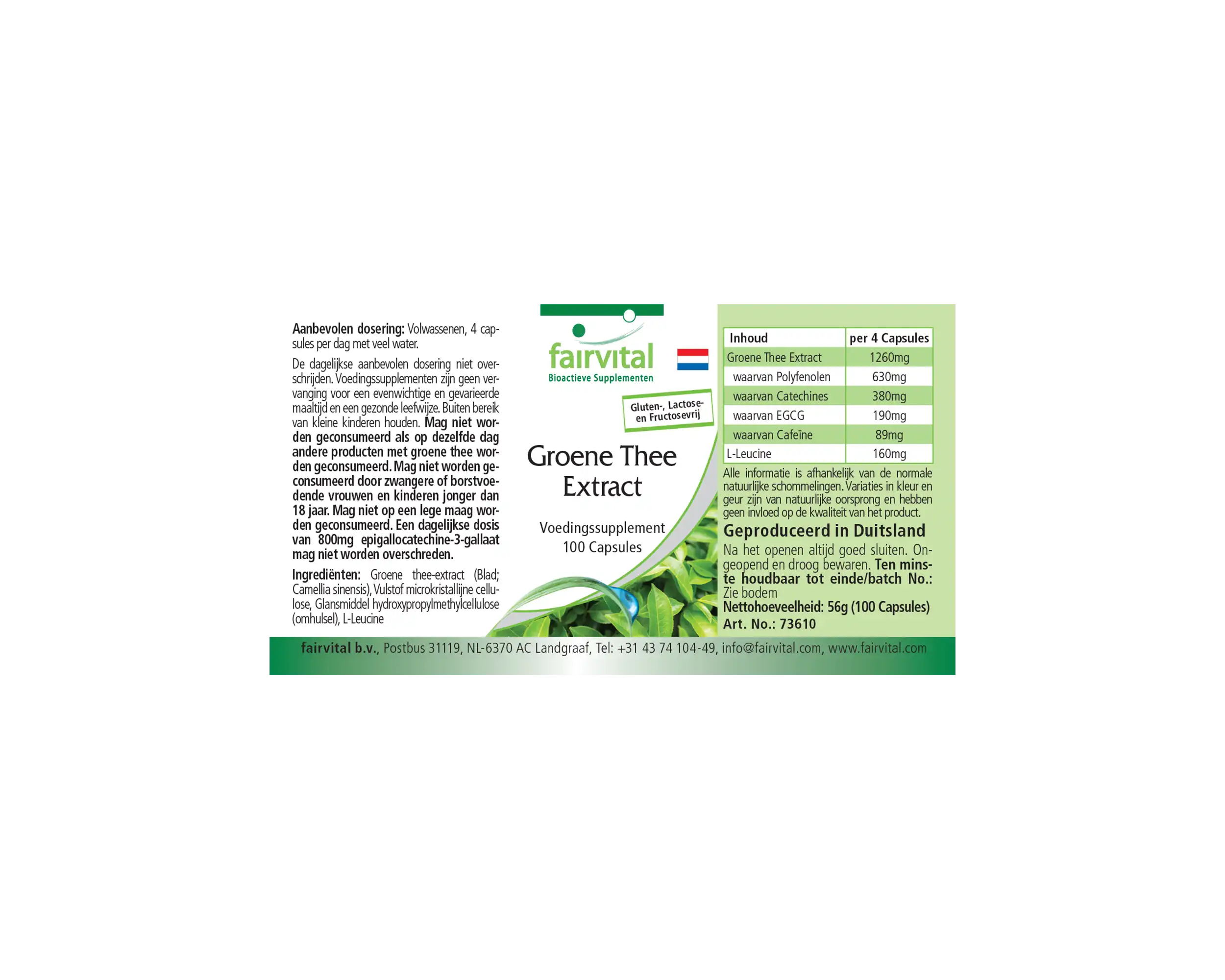 Grüner Tee Extrakt - Camellia sinensis - 100 Kapseln - Polyphenole, Catechine, EGCG & Koffein - Hochdosiert und Vegan | Fairvital