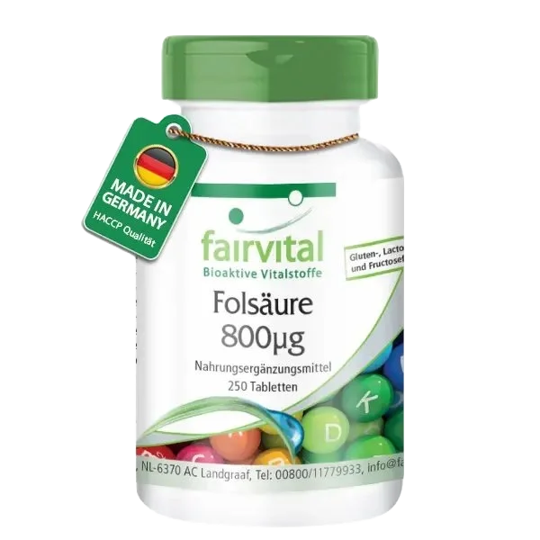 Folsäure 800µg  - 250 Tabletten - Für Kinderwunsch - Schwangerschaft & Stillzeit - Vegan | Fairvital