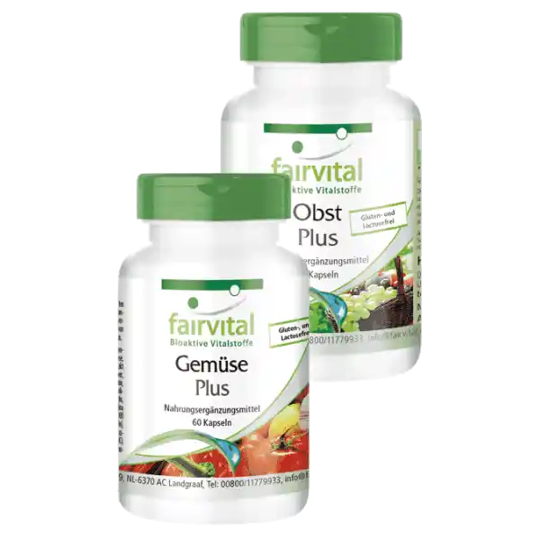 Obst und Gemüse Plus - 2 x 60 Kapseln, mit Cholin, Zink uvm.- für Fettstoffwechsel, Immunsystem uvm. | Fairvital