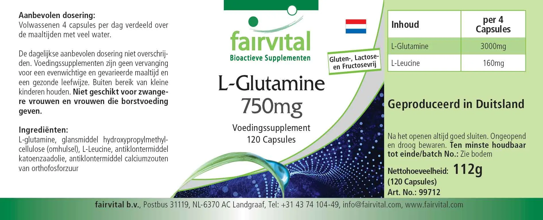 L-Glutamin Kapseln 750mg - 120 Kapseln - Hochdosiert- Vegan- freie Form der Aminosäure | Fairvital L-Glutamin Kapseln 750mg - 120 Kapseln - Hochdosiert- Vegan- freie Form der Aminosäure | Fairvital