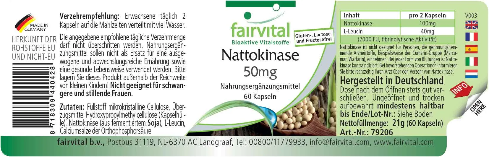 Nattokinase 50mg - 60 Kapseln - 2000 FU pro Tagesdosis - Hochdosiert und Vegan | Fairvital