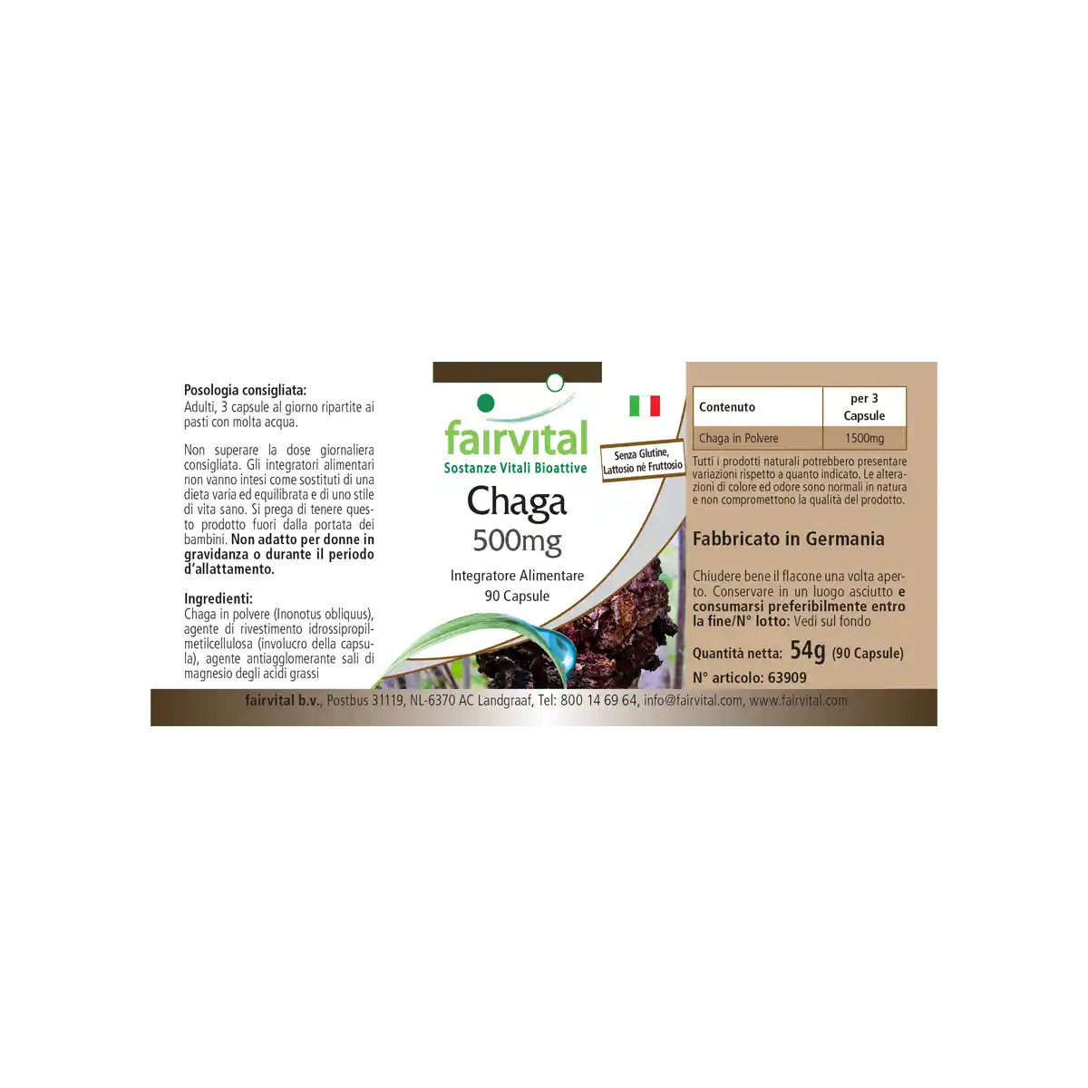 Chaga 500mg - 90 Kapseln - Inonotus obliquus - Hochdosiert und Vegan | Fairvital
