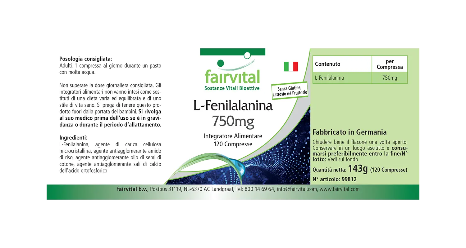 L-Phenylalanin 750mg - 120 Tabletten - Hochdosiert - Vegan - essentielle Aminosäure | Fairvital