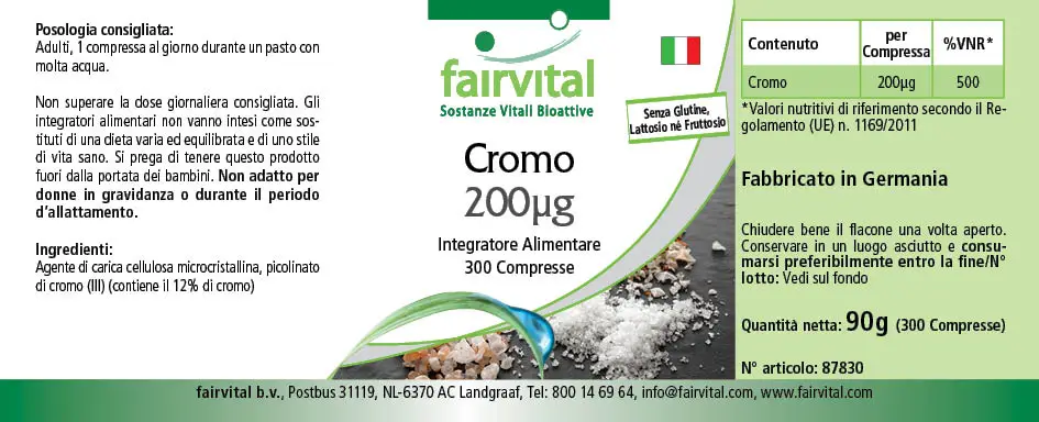 Chrom 200µg - 300 Tabletten - für Blutzuckerspiegel und Makronährstoff Stoffwechsel - Hochdosiert und Vegan | Fairvital