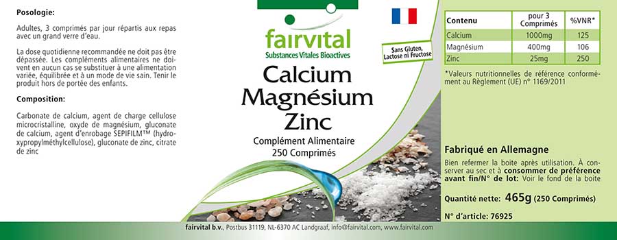 Calcium Magnesium Zink - 250 Tabletten - für Knochen, Muskeln, Immunsystem uvm. | Fairvital