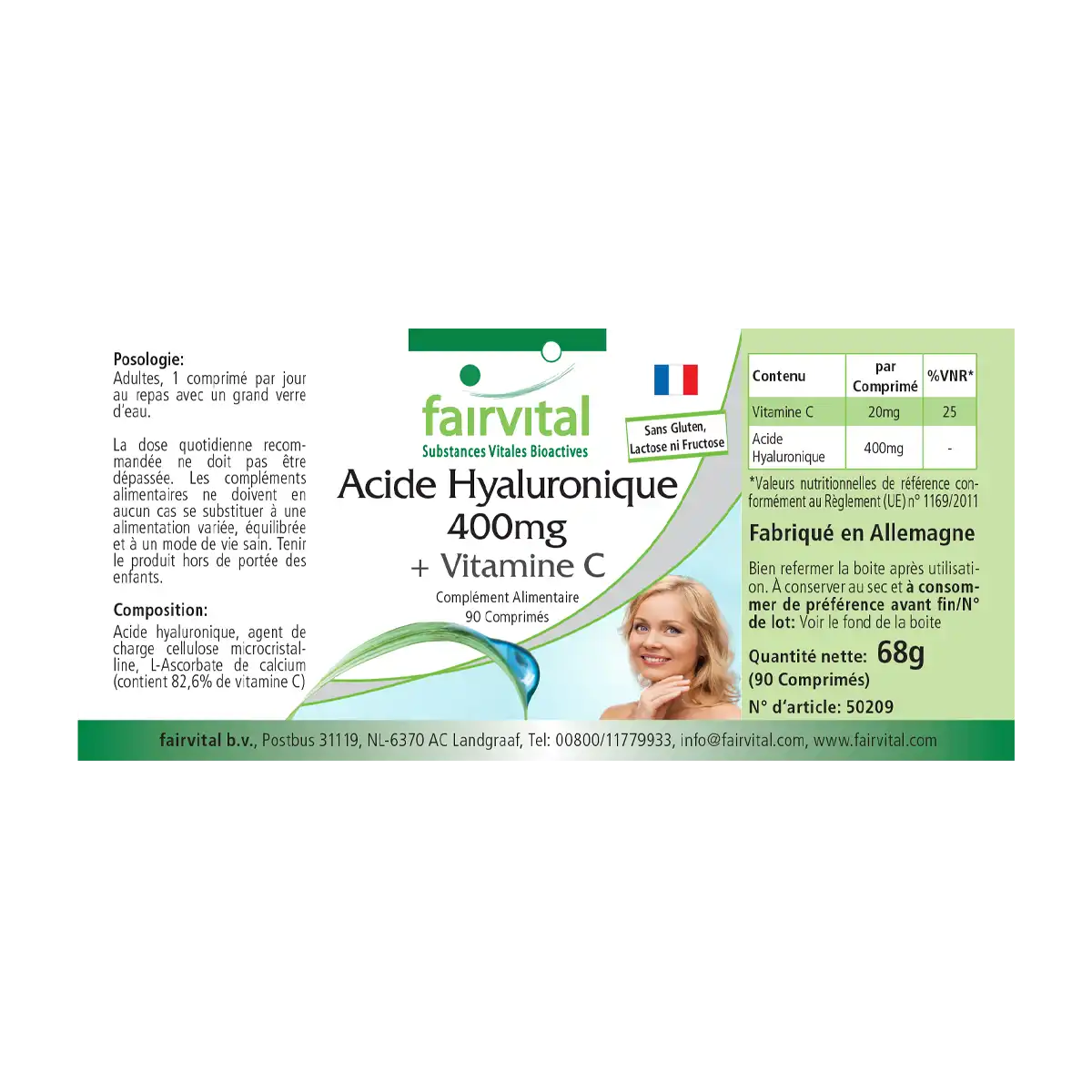 Hyaluronsäure 400mg + Vitamin C - 90 Tabletten - für Immunsystem, Kollagenbildung uvm. - Vegan | Fairvital