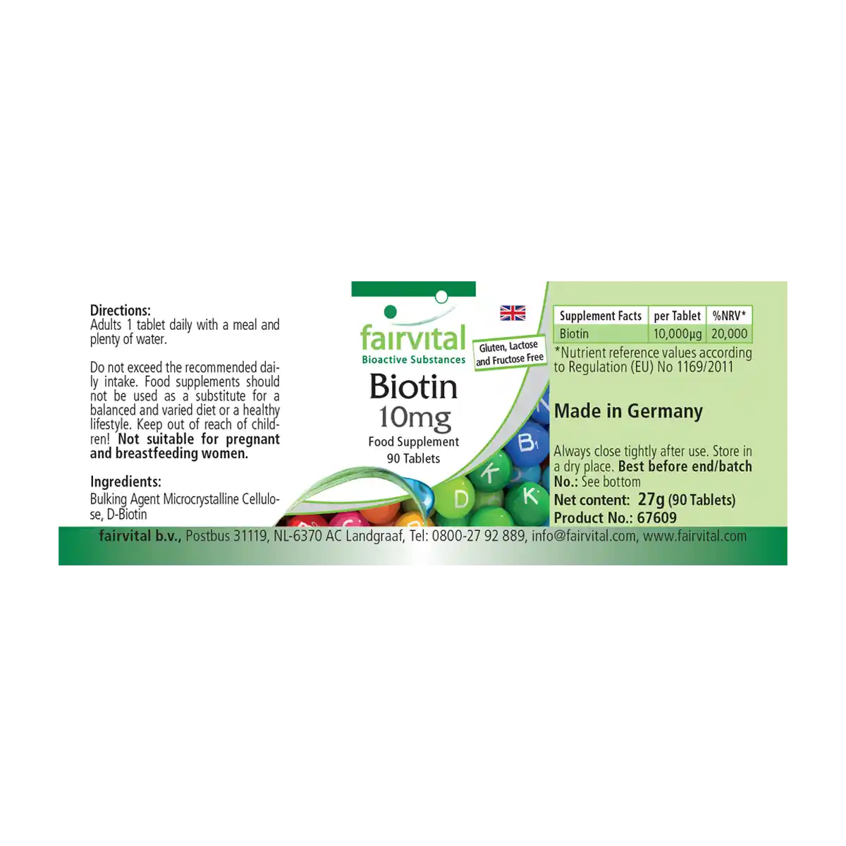 Biotin 10mg - 90 Tabletten - mit 10000mcg Vitamin B7 pro Tablette -  für Haare, Haut, und Nervensystem - Hochdosiert und Vegan | Fairvital Biotin 10mg - 90 Tabletten - mit 10000mcg Vitamin B7 pro Tablette -  für Haare, Haut, und Nervensystem - Hochdosiert und Vegan | Fairvital