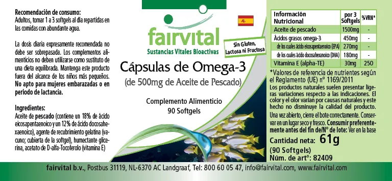 Omega-3-Kapseln aus 500mg Fischöl - 90 Softgels - für Blutdruck, Herz und Zellschutz | Fairvital