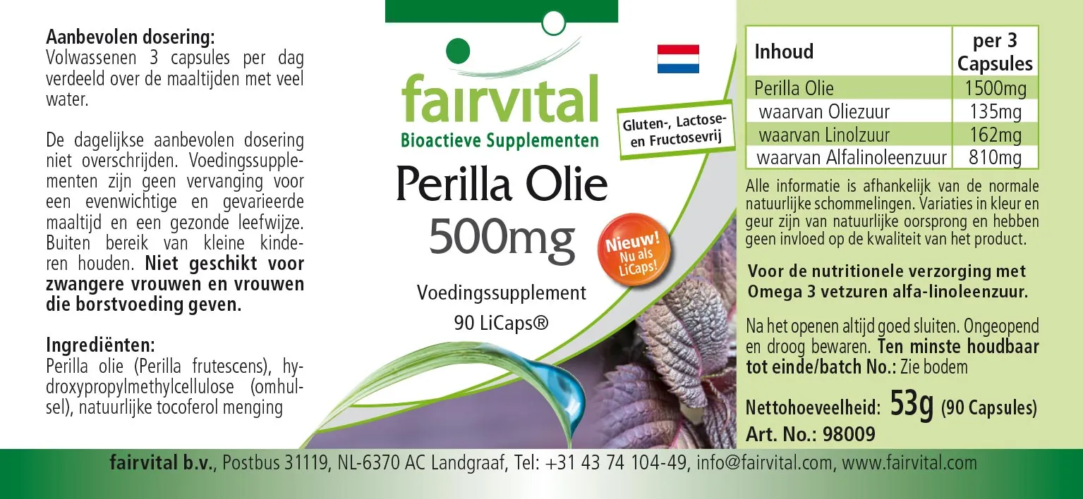 Perilla-Öl 500mg - HOCHDOSIERT - VEGAN - 90 LiCaps® | Fairvital