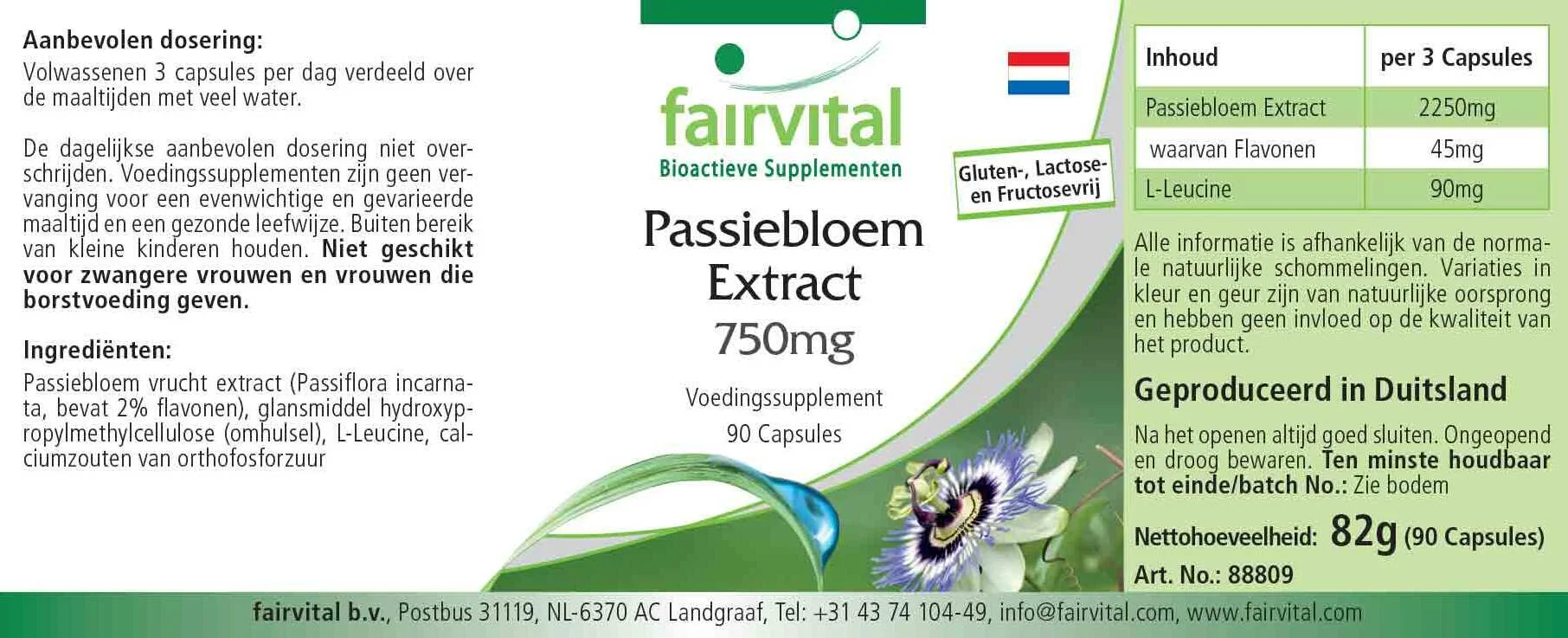 Passionsblume Kapseln Extrakt 750mg - 90 Kapseln-standardisiert auf 2% Flavone-Vegan | Fairvital